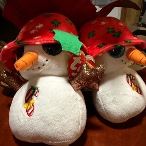 Ty Beanie Boo's Brrrnie Snowman with Red and Green Hat